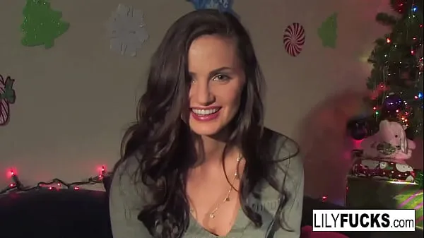 XXX Lily tells us her horny Christmas wishes before satisfying herself in both holes cool Clips